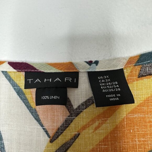Tahari Linen Top Size 3X Tropical Floral Fruit Short Sleeve Colorful - Picture 3 of 7